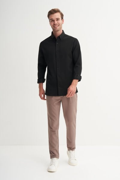 Cazador 23145 Siyah Erkek Fitilli Regular Fit Gömlek