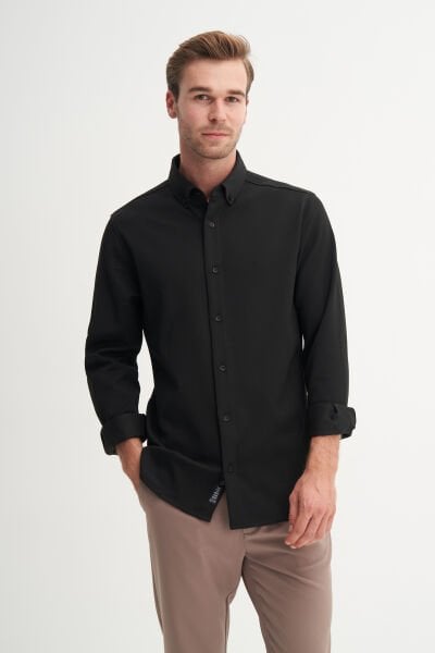 Cazador 23145 Siyah Erkek Fitilli Regular Fit Gömlek