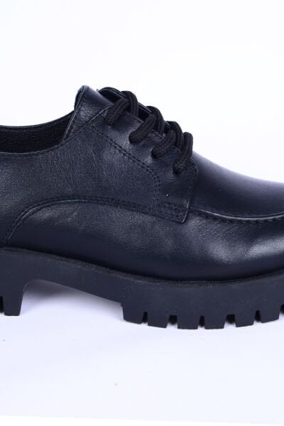 New Onix 2841 Deri Bağcıklı Ortopedik taban Yüksek Taban Siyah Günlük Kadın Ayakkabı
