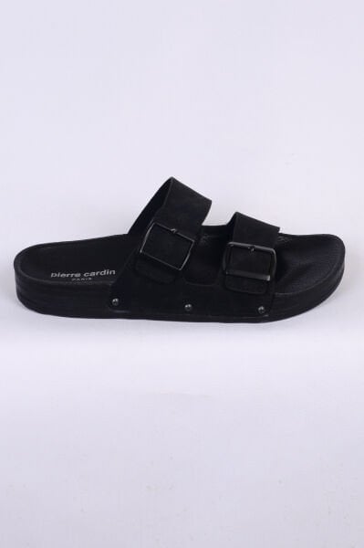 Pierre Cardin 7241 Siyah Nubuk Çift Bantlı Erkek Terlik