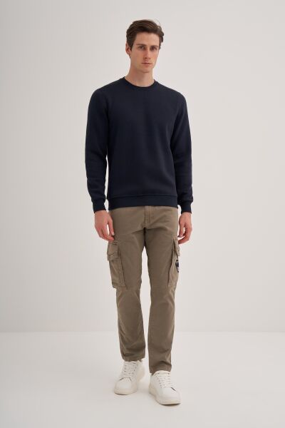 Cazador 56150 Lacivert Erkek Bisiklet Yaka Şardonlu Slim Fit Sweatshirt