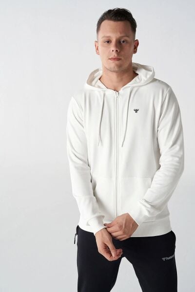 Hummel 921836 Beyaz Erkek Regular Fit Fermuarlı Kapüşonlu Sweat