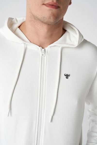 Hummel 921836 Beyaz Erkek Regular Fit Fermuarlı Kapüşonlu Sweat