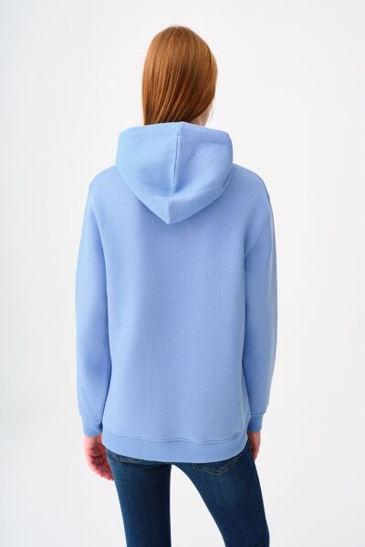 Loft 2038206 Mavi Kadın Kapişonlu Üç İplik Önü Yazı Baskılı Sweat