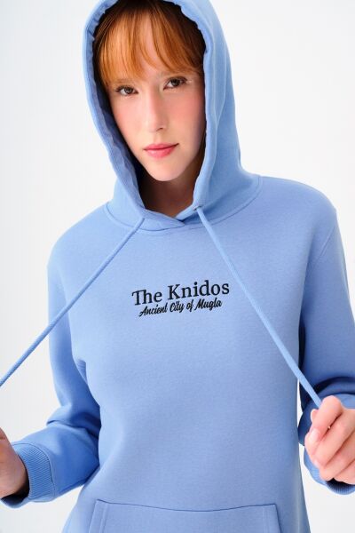 Loft 2038206 Mavi Kadın Kapişonlu Üç İplik Önü Yazı Baskılı Sweat