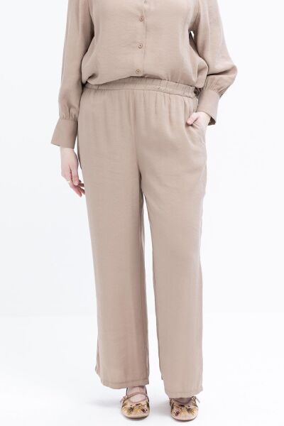 Allday S30091A9 Vizon Kadın Yırtmaç Detaylı Modal Pantolonlu Takım