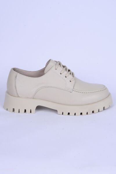 New Onix 2841 Deri Bağcıklı Ortopedik taban Yüksek Taban Bej Günlük Kadın Ayakkabı