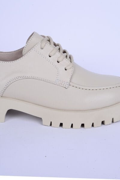 New Onix 2841 Deri Bağcıklı Ortopedik taban Yüksek Taban Bej Günlük Kadın Ayakkabı