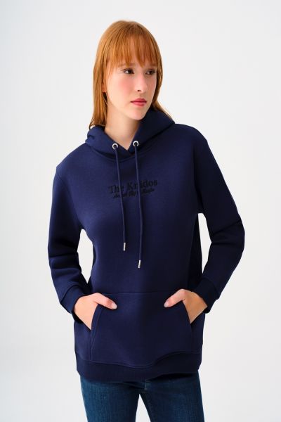 Loft 2038206 Lacivert Kadın Kapişonlu Üç İplik Önü Yazı Baskılı Sweat
