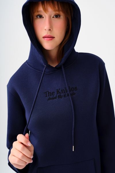 Loft 2038206 Lacivert Kadın Kapişonlu Üç İplik Önü Yazı Baskılı Sweat