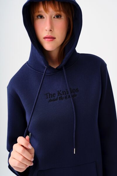 Loft 2038206 Lacivert Kadın Kapişonlu Üç İplik Önü Yazı Baskılı Sweat