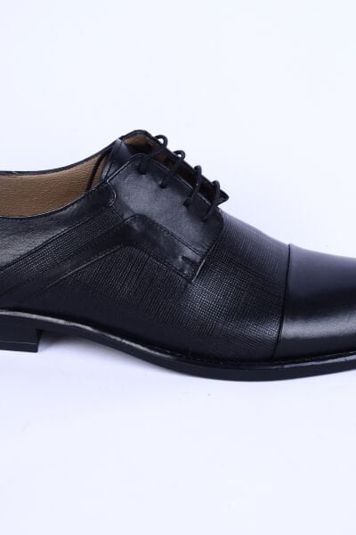 New Onix 7032 Deri Desenli Rahat Taban Bağcıklı  Neolit Taban Siyah Klasik Erkek Ayakkabı