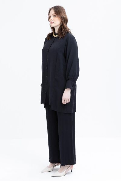 Allday S30091A9 Siyah Kadın Yırtmaç Detaylı Modal Pantolonlu Takım