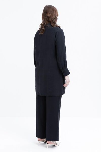 Allday S30091A9 Siyah Kadın Yırtmaç Detaylı Modal Pantolonlu Takım