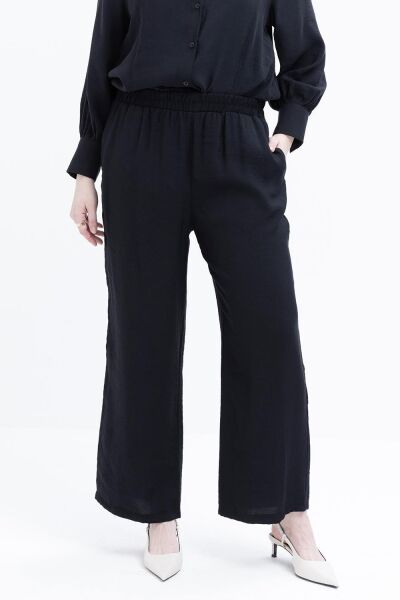 Allday S30091A9 Siyah Kadın Yırtmaç Detaylı Modal Pantolonlu Takım