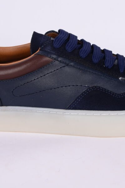 New Onix 0313 Deri Rahat Taban Bağcııklı Desenli Esnek Lacivert Günlük Erkek Ayakkabı