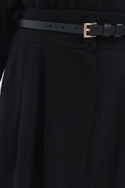 Allday S32036A0 Siyah Kadın Bebe Yakalı Keten Etekli Takım