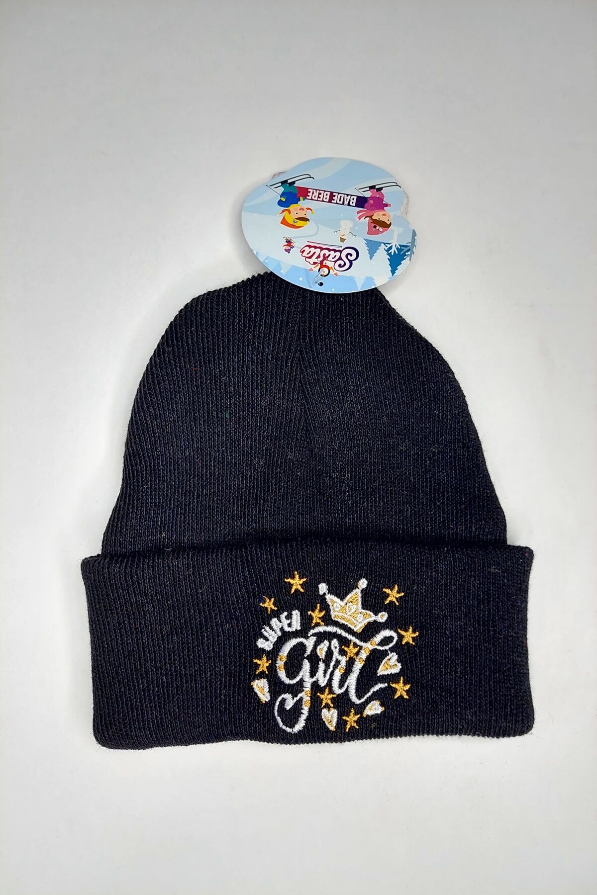 Hanece Kids Siyah Süper Girl Nakışlı Kız Çocuk Bere