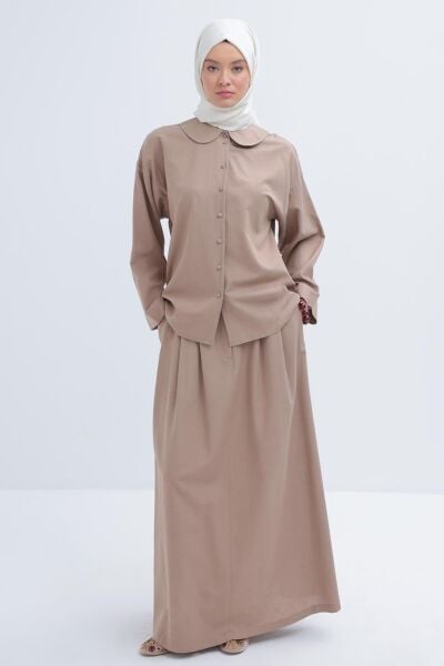 Allday S32036A0 Vizon Kadın Bebe Yakalı Keten Etekli Takım