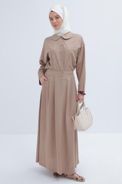 Allday S32036A0 Vizon Kadın Bebe Yakalı Keten Etekli Takım