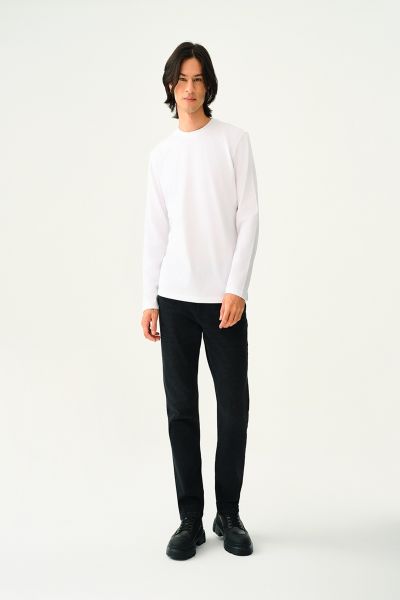 Loft 2037825 Beyaz Erkek Regular Fit Önü Baskılı Bisiklet Yaka Tshirt