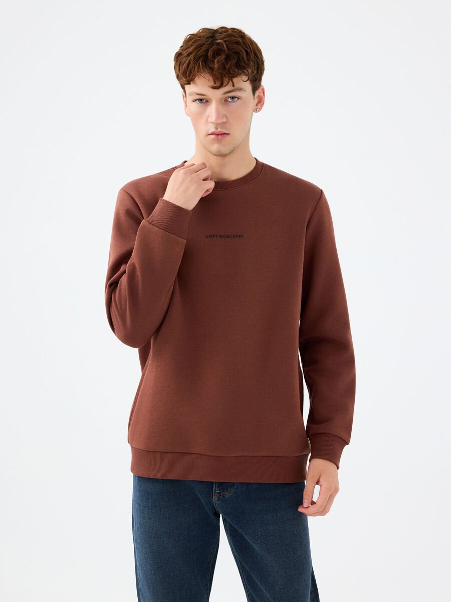 Loft 2034268 Kiremit Erkek Regular Fit Üç İplik Yazı Detaylı Bisiklet Yaka Sweat