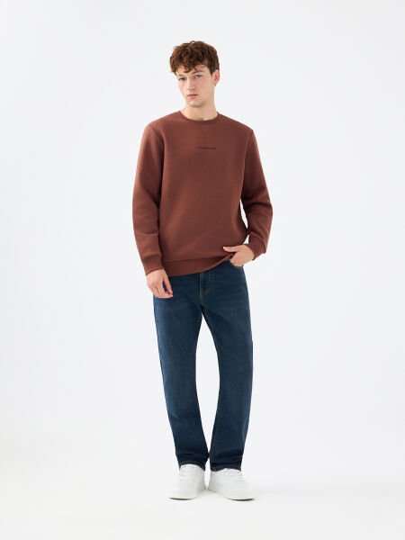 Loft 2034268 Kiremit Erkek Regular Fit Üç İplik Yazı Detaylı Bisiklet Yaka Sweat