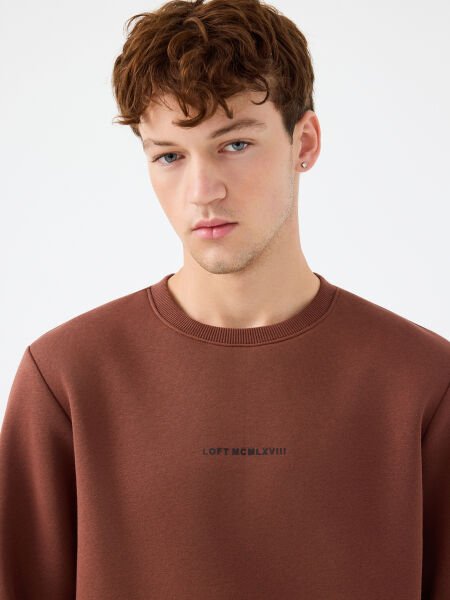 Loft 2034268 Kiremit Erkek Regular Fit Üç İplik Yazı Detaylı Bisiklet Yaka Sweat