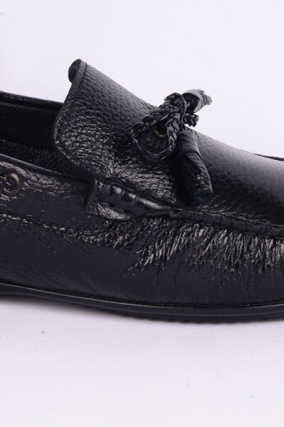 New Onix 197 Deri Rahat Taban Püsküllü İnce Taban Rahat Hafif Esnek Siyah Günlük Erkek Ayakkabı