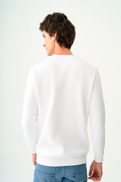 Loft 2034268 Beyaz Erkek Regular Fit Üç İplik Yazı Detaylı Bisiklet Yaka Sweat