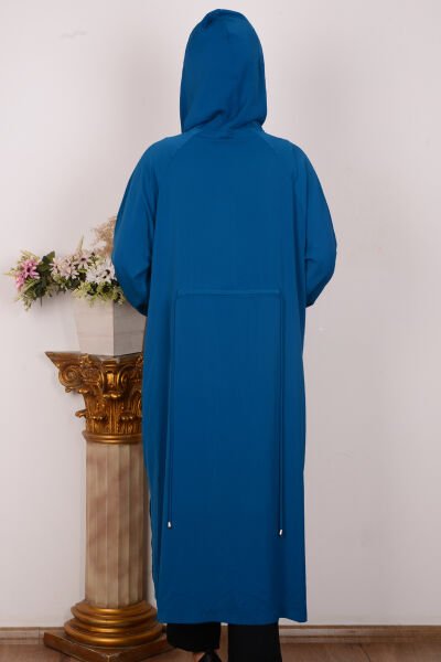 Armine 24YT762 Petrol Kadın Rahat Kesim Kapüşonlu Zincir Detaylı Fermuarlı Kanguru Cepli Giy Çık