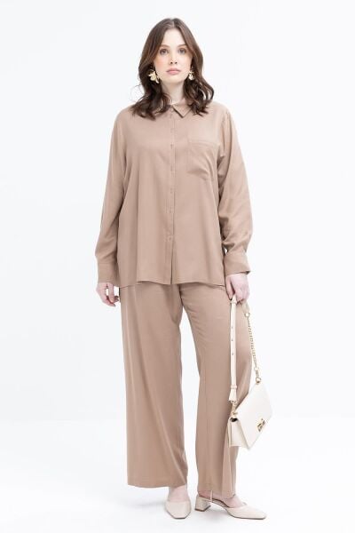 Allday S30094A9 Vizon Kadın Cep Detaylı Büyük Beden Pantolonlu Takım