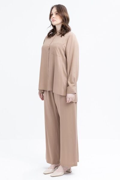 Allday S30094A9 Vizon Kadın Cep Detaylı Büyük Beden Pantolonlu Takım