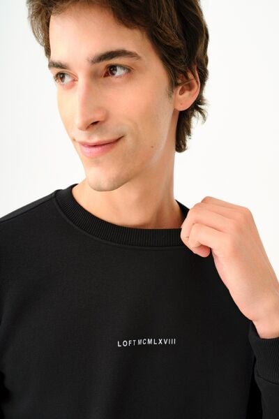 Loft 2034268 Siyah Erkek Regular Fit Üç İplik Yazı Detaylı Bisiklet Yaka Sweat