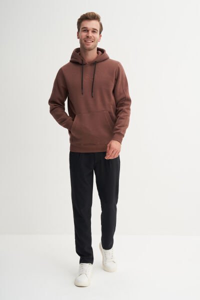 Cazador 53605 Kahve Erkek Regular Fit Kapüşonlu Kanguru Cepli Sweatshirt