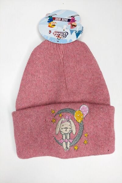 Hanece Kids Pembe Tavşan Nakışlı Kız Çocuk Bere