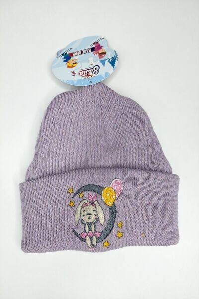 Hanece Kids Lila Tavşan Nakışlı Kız Çocuk Bere