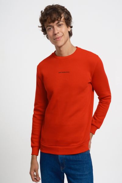 Loft 2034268 Kırmızı Erkek Regular Fit Üç İplik Yazı Detaylı Bisiklet Yaka Sweat