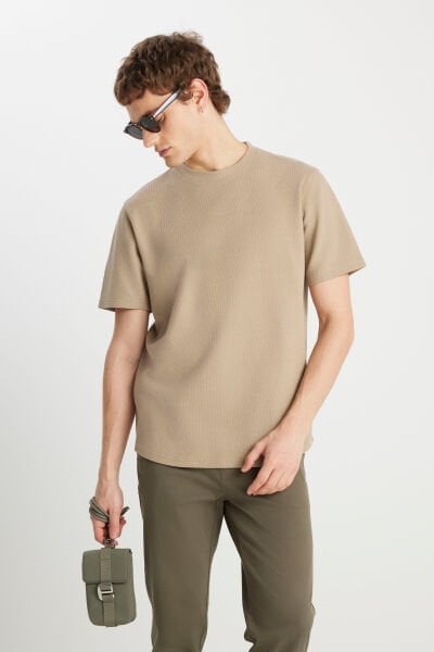 Wrangler W25107118614 Bej Erkek Regular Fit Bisiklet Yaka T-shirt