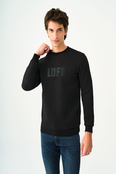 Loft 2037697 Siyah Erkek Üç İplik Bisiklet Yaka Siyah Logolu Sweat