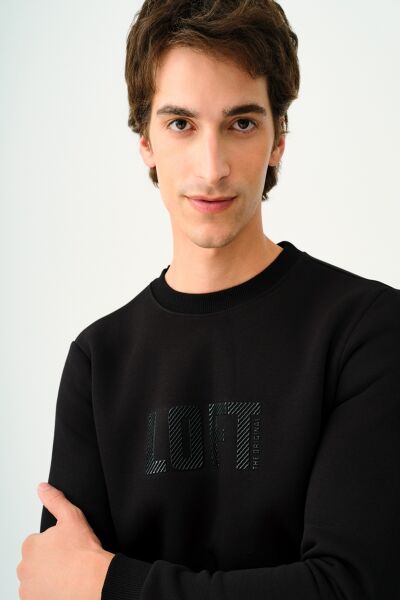 Loft 2037697 Siyah Erkek Üç İplik Bisiklet Yaka Siyah Logolu Sweat