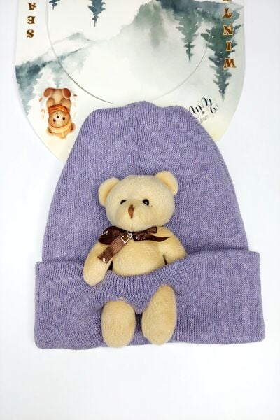 Hanece Kids Peluş Lila Ayıcıklı Kız Çocuk Bere