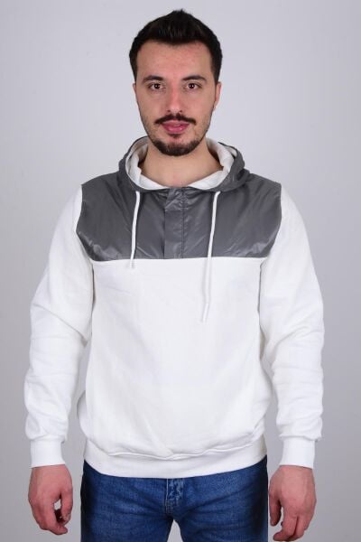Cazador 23KCEEO05041 Ekru Önü Çıtçıtlı Fermuarlı Kapüşonlu Erkek Sweat