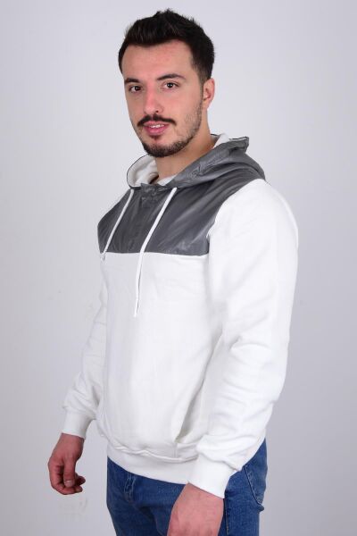 Cazador 23KCEEO05041 Ekru Önü Çıtçıtlı Fermuarlı Kapüşonlu Erkek Sweat