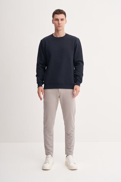 Cazador 53410 Lacivert Erkek Bisiklet Yaka Kendinden Desenli Sweat