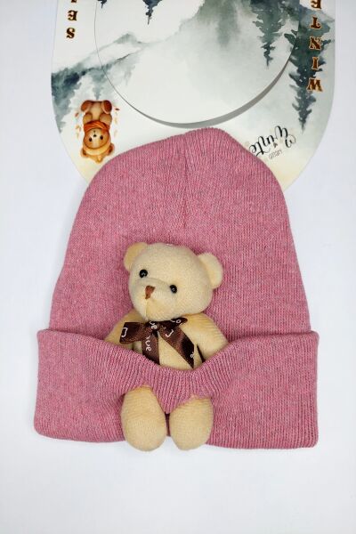 Hanece Kids Peluş Pembe Ayıcıklı Kız Çocuk Bere