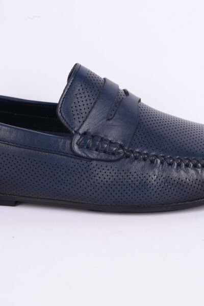 New Onix 199 Deri Rahat Taban Desenli İnce Taban Hafif Rahat Esnek Lacivert Günlük Erkek Ayakkabı