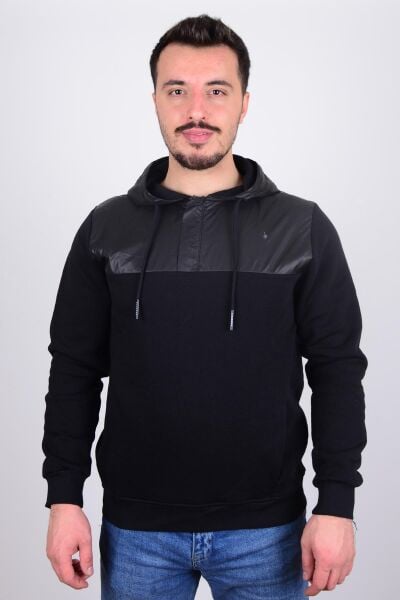Cazador 23KCEEO05041 Siyah Önü Çıtçıtlı Fermuarlı Kapüşonlu Erkek Sweat
