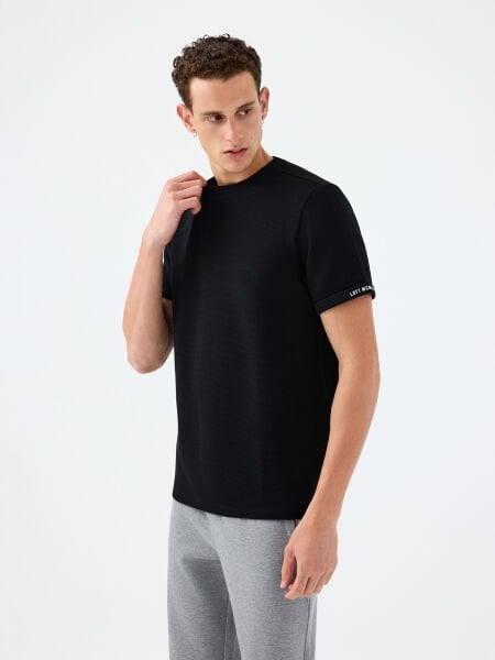 Loft 2039564 Siyah ErkekTaktik Kollu Regular Fit Bisiklet Yaka T-Shirt