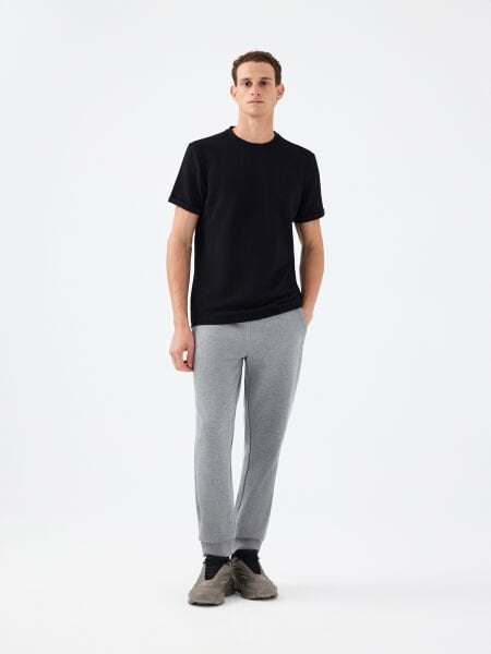 Loft 2039564 Siyah ErkekTaktik Kollu Regular Fit Bisiklet Yaka T-Shirt